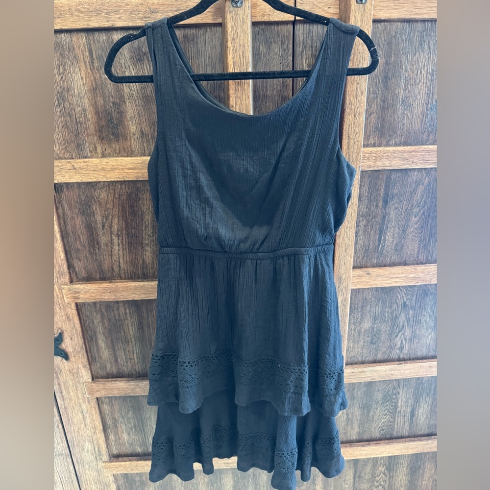 Wrangler Black Sleeveless Eyelet Peplum Dress